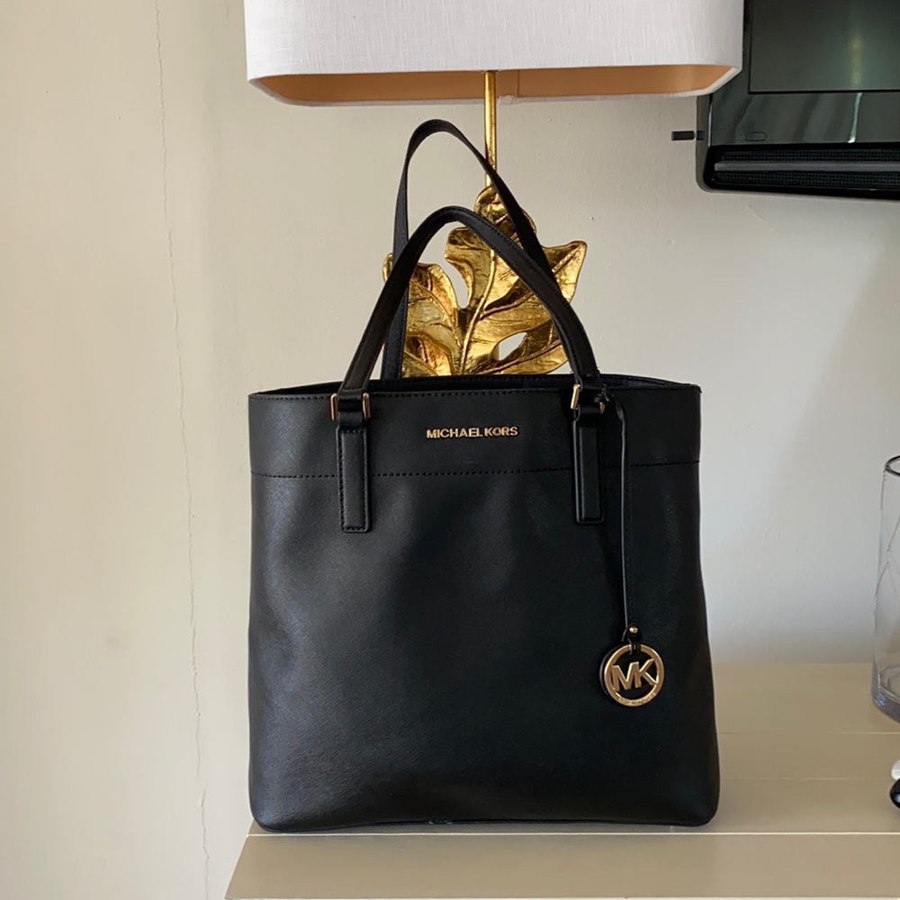 Michael Kors Black Leather Purse with Gold Tone